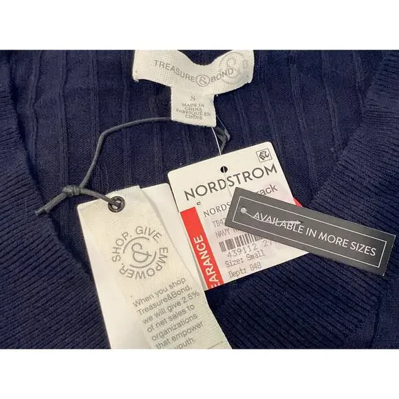Treasure & Bond Silky Soft V-Neck Cashmere Blend Sweater Sz Small in Navy NWT - Picture 4 of 5